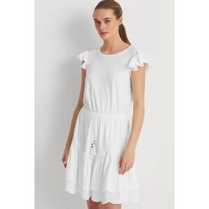 Lauren Ralph‎ Lauren White NWT Eyelet Ruffle Sleeve Tiered Dress Women's Size 12